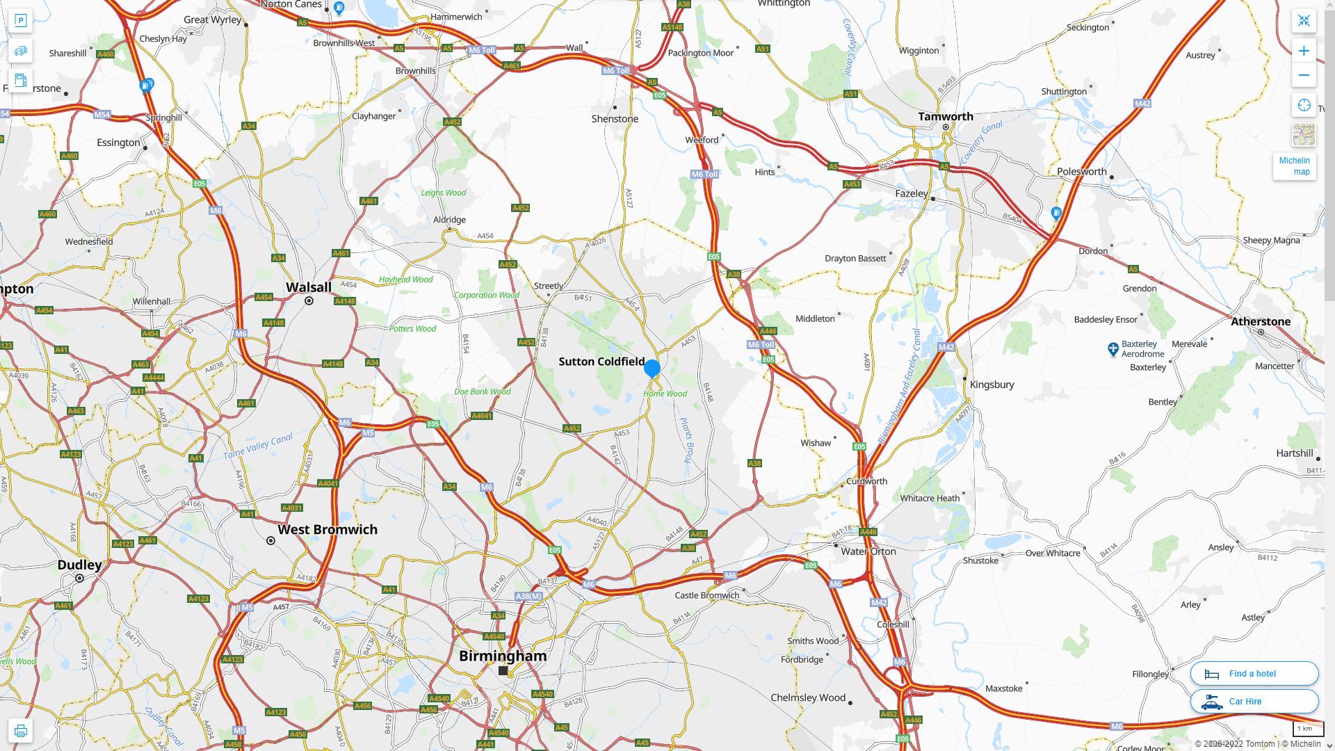 Sutton Coldfield Highway and Road Map